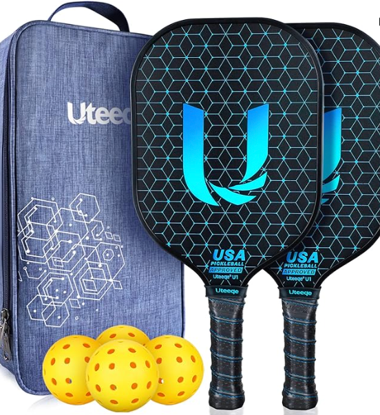 Uteeqe Pickleball Paddles Set of 2 with 4 Outdoor Balls